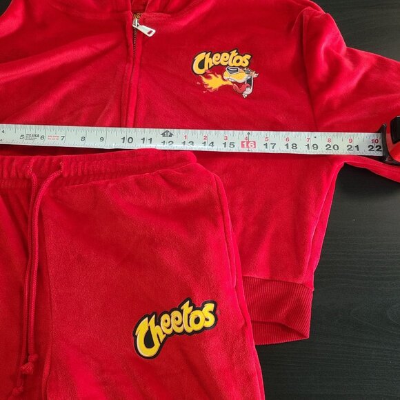 Cheetos Flamin Hot Red Velour Tracksuit Small Athleisure Zip Hoodie Sweatpants - Picture 5 of 9